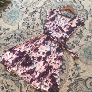 Cap Sleeved Purple Flower Printed Spring Dress